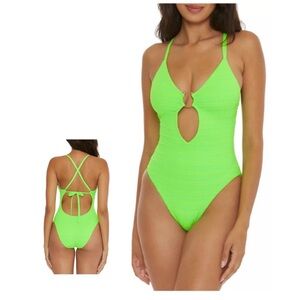 Becca Coast Plunge One Piece Swimsuit Bright Green Size Small New With Tags